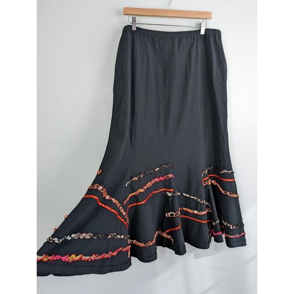 Vintage Y2K Maxi Skirt Flare Pull On Artsy Eclectic Black Orange Animal 16 - Picture 3 of 12